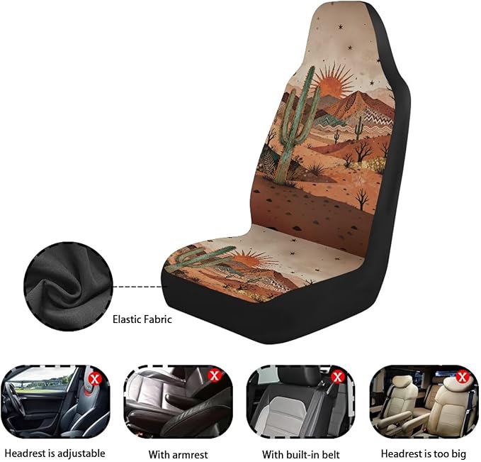 BIGCARJOB Desert Cactus Car Seat Cover Full Set Universal Car Interior Accessories Set Women Auto Interior Seat Protector Saddle Blanket