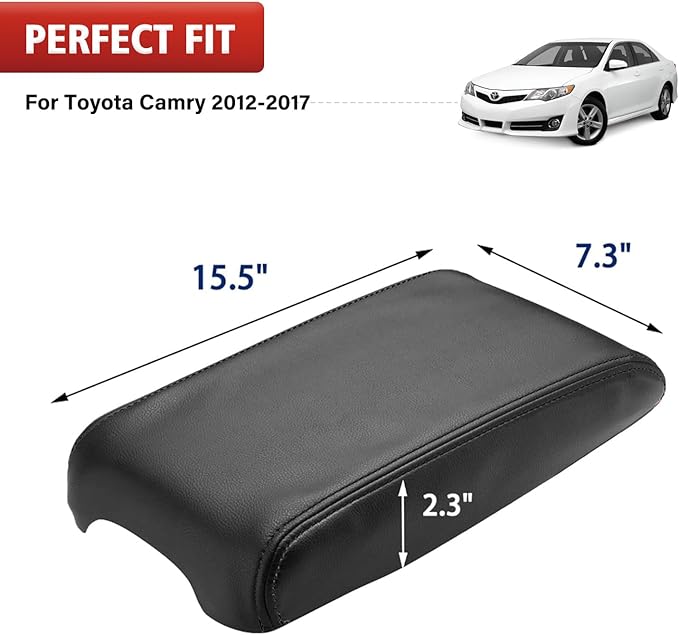 KBH Center Console Armrest Cover Replacement for Toyota Camry 2012 2013 2014 2015 2016 2017, Vinyl Leather, Car Arm Rest Lid Skin Upholstery, Black (Leather Part Only)