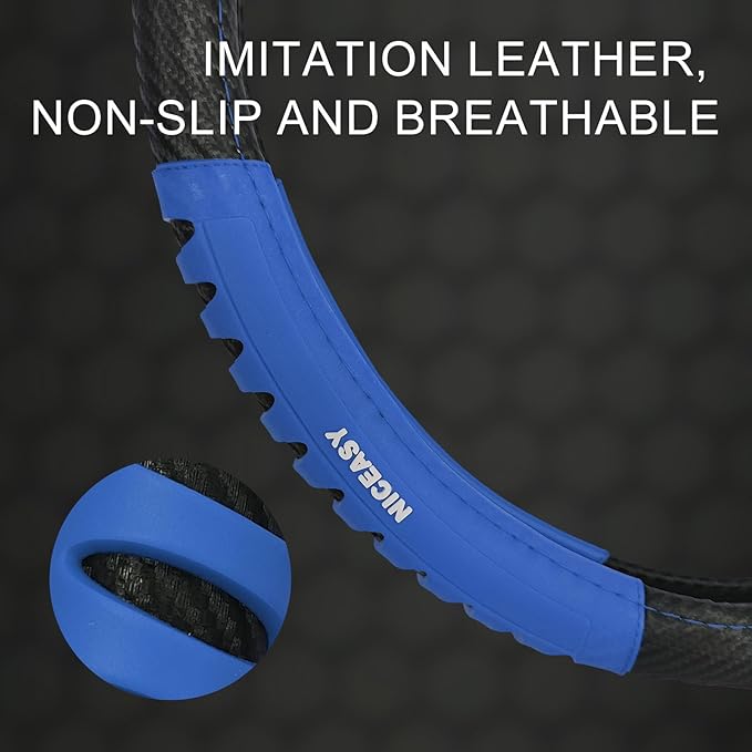Sport Style Black Carbon-Fiber Steering Wheel Cover with Blue Strip Grip Steering Wheel Accessory,Universal Fit 14.5-15.25 inch Steering Wheel