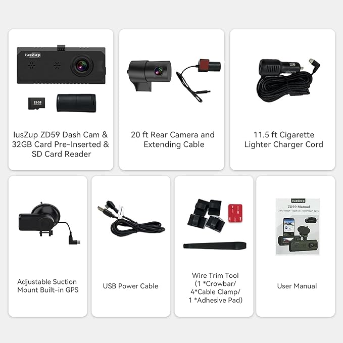 4K 3 Channel Dash Cam Front and Rear - Dash Camera for Cars - 5.8GHz WiFi GPS dashcam with IR Night Vision, 2.5K+1080P*2 Triple Car Camera 3.16" IPS, 32GB Card, G-Sensor, 24H Parking Mode