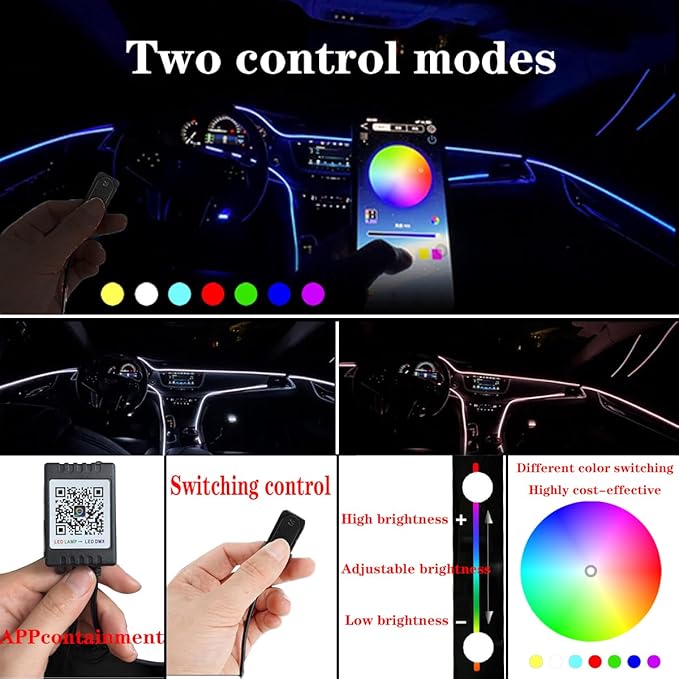 LED Interior Car Strip Light, Multicolor RGB 9 in 1 Optic Ambient Lighting Kits,Dual Control with Switch and A P P, Neon Lights On Car Dashboard with Music Sync Mode (9 in 1)