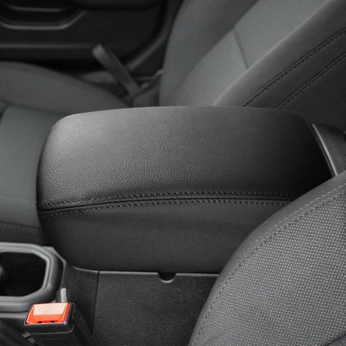 DEYTOP Center Console Cover for Jeep Wrangler JL JLU 2026 2018-2025 Console Armrest Cover for Jeep Gladiator JT 2020-2026 Car Cushion Pad for JL&JT (NOT for JK/JKU)(Black with Black Stitches)