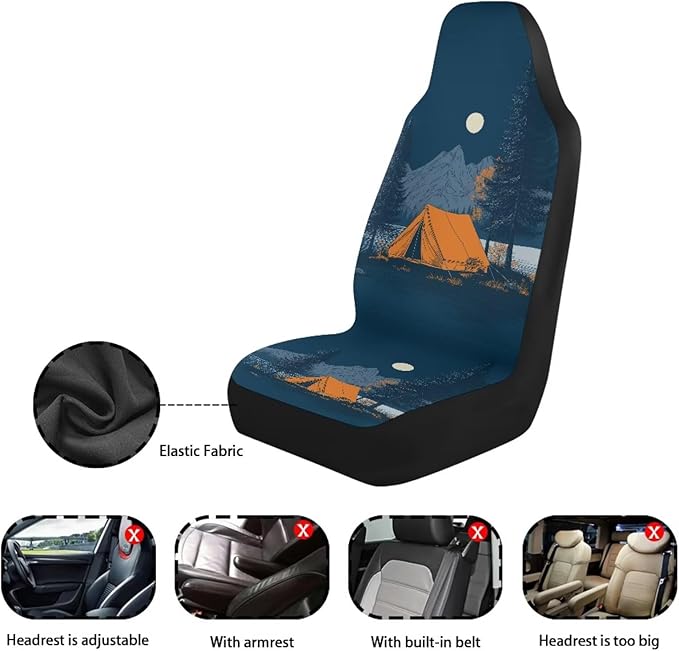 BIGCARJOB Quiet Night Car Seat Covers Set for Front Only Car Interior Accessories Cute Seat Protector for Cars Saddle Blanket Fit Most Vehicle Cars Sedan