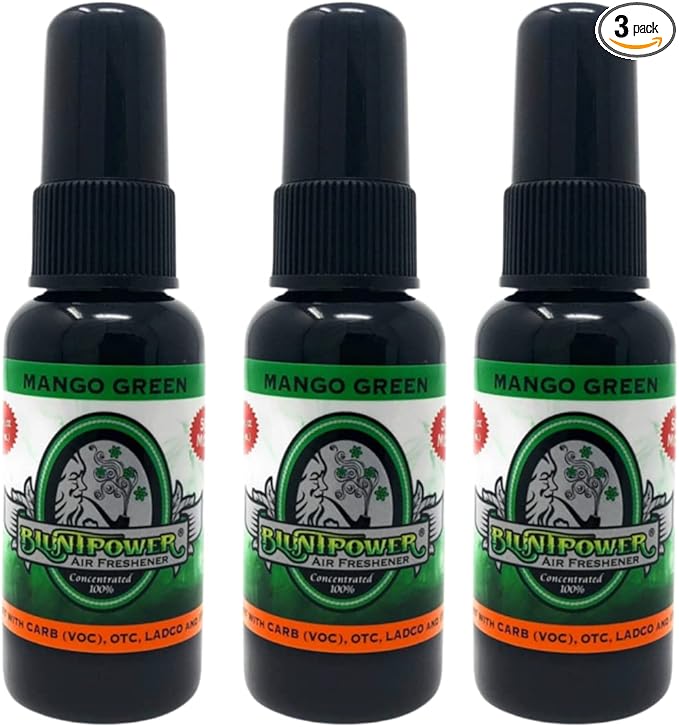 BluntPower (Mango Green, 3 Pack) Concentrated Air Freshener - Premium Oil Based Air Freshener Spray For Home and Car - Long-Lasting Bathroom Spray, Car Freshener, & Odor Eliminator Spray