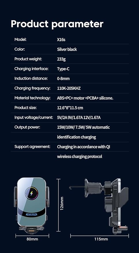 Super Wireless Car Charger Universal Windshield Auto Clamping Car Mount 15W/10W/7.5W/5W Fast Charging Car Phone Mount for iPhone 16 15 14 13 12 Pro Max 11 XS Samsung Galaxy S24 Ultra S23 S22 S21 S20