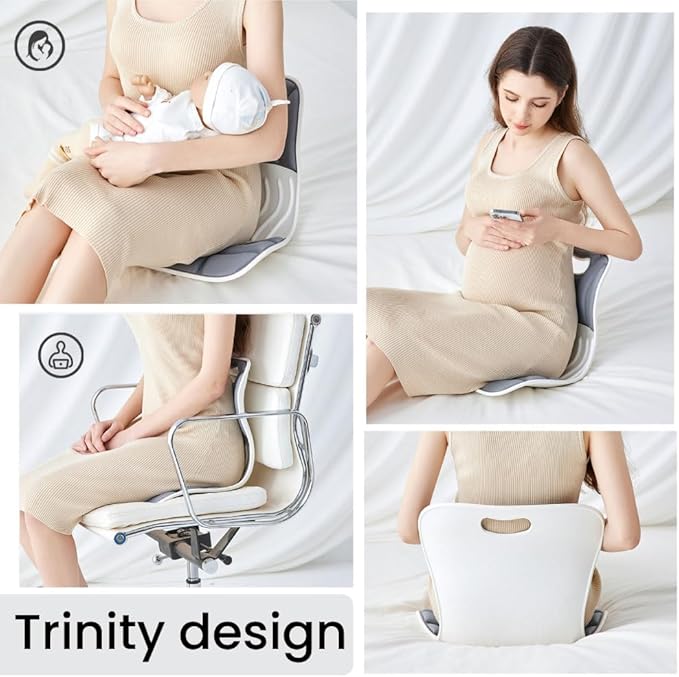 Ergonomic Lumbar Support Cushion, Grey, 460mm x 440mm x 340mm, Large, for Office Chairs & Car Seats, Posture Correction, Pregnancy Comfort,110-300 lbs Capacity