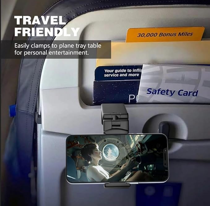 Perilogics Universal in Flight Airplane Phone Holder Mount. Hands Free Viewing with Multi-Directional Dual 360 Degree Rotation. Pocket Size Must Have Airplane Travel Essential Accessory for Flying