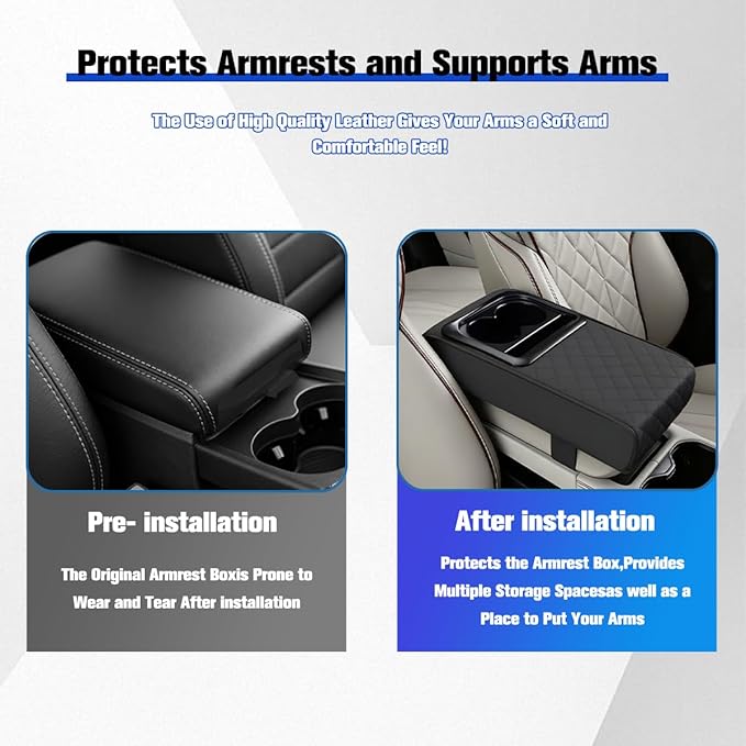 Car Center Console Armrest Pillow, Vehicle Armrest Seat Box Cushion Pad with Cup Holder & Phone Holder, Comfortable Auto Middle Console Cover, Universal for SUV RV Truck (Diamond, Black)