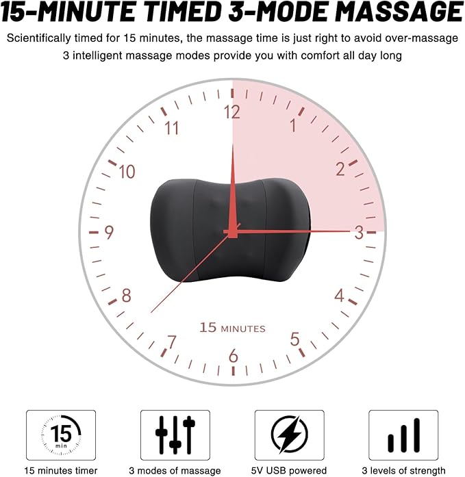 car headrest Pillow,Heat up Vibration Massage Neck Pillow,Memory Cotton Pillow,Neck Support for Office Chair,car seat Neck Pillow,Suitable for Driving, Home, Office Black