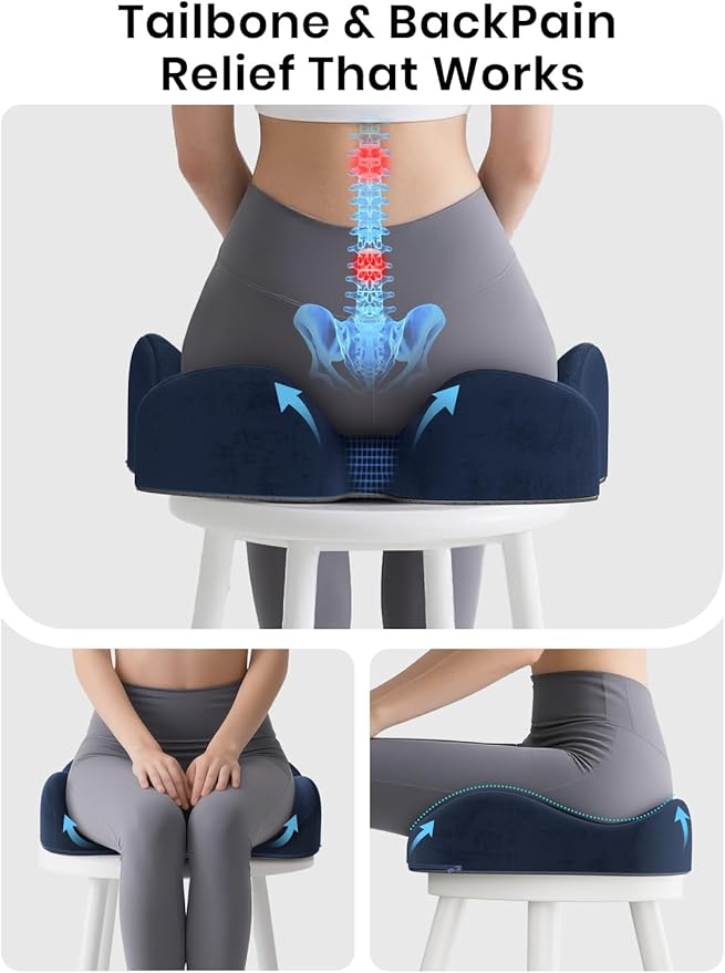 Benazcap Seat Cushion - Memory Foam Car Seat Pad - Sciatica & Lower Back Pain Relief - Car Seat Cushions for Driving - Road Trip Essentials for Drivers, Dark Blue