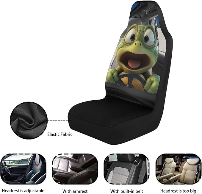 Funny Car Seat Cover Front Seats Only,Cartoon Turtle Driver Seat Cover Soft Saddle Blanket Cushion Cover for SUV,Vans,Sedans,Trucks