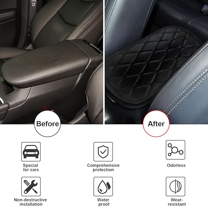 Auto Center Console Cushion Pad, Universal Waterproof Armrest Box Protection Pad/Cover Fit for Cars, Vehicles, SUVs, Comfort, Car Interior Accessories for Men Women (Black)