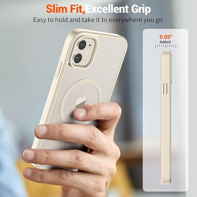 SUPFINE Magnetic for iPhone 12 Case/iPhone 12 Pro Case (Compatible with MagSafe) (Military Grade Drop Protection) Slim Translucent Matte Shockproof with Anti-Fingerprint Phone Case,Antique White
