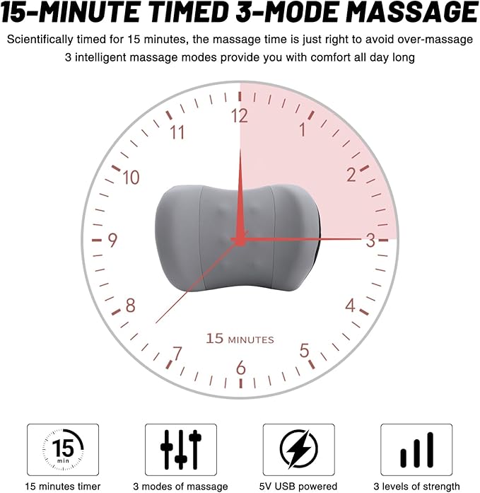car headrest Pillow,Heat up Vibration Massage Neck Pillow,Memory Cotton Pillow,Neck Support for Office Chair,car seat Neck Pillow,Suitable for Driving, Home, Office Gray