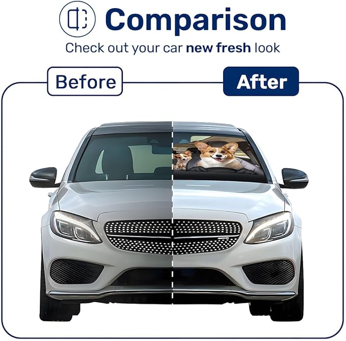 GENANY Cute Corgi Dog Family Funny Windshield Sun Shade for Car SUV Truck (55x30 Inches), Sun Shade for Front Windows, Protector Blocks UV, Spring Car Decor