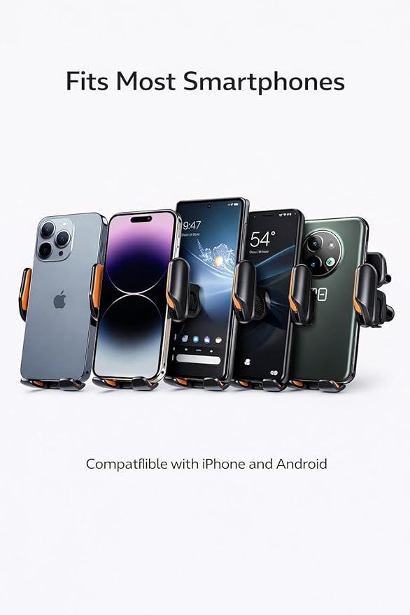 Car Phone Holder with Wireless Charger, Auto Clamping Car Mount, Fast Charging Phone Holder for iPhone & Android, Dashboard Windshield Air Vent Mount