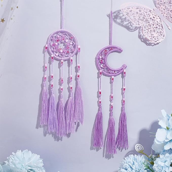INFUNLY 12 Set DIY Mini Dream Catcher Small Galaxy Beaded Dreamcatcher Black Purple DIY Dream Catcher Making Kit Mini Dream Catcher Kit with Instruction for Car Mirror Ornament Home Birthday Decor