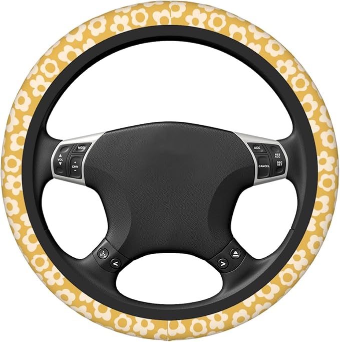 Vintage Groovy Flowers Steering Wheel Cover Universal 15 Inch Cute Car Accessories Protector for Women Men