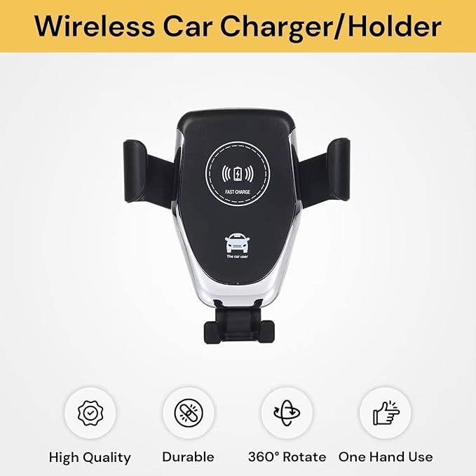 Wireless Car Charger Mount – Auto-Grip Phone Holder with Fast Charging – Dashboard & Air Vent Compatible – Qi-Enabled Charging for Smartphones
