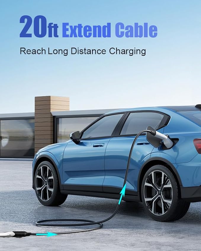 J1772 EV Charger Extension Cable,21FT 32A Extension Cord for 110V-240V J1772 Level 1 and Level 2 Chargers Compatible with Ford GM BMW Cadillac Mercedes Audi Electric Vehicles