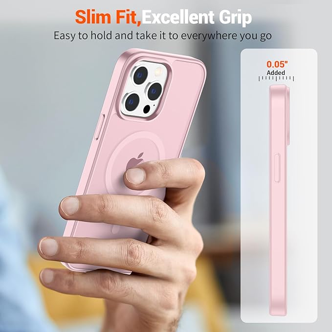 SUPFINE Magnetic for iPhone 13 Pro Case with Screen Protector (Compatible with MagSafe) (Military Grade Drop Protection) Translucent Matte Shockproof Phone Cover,Light Pink