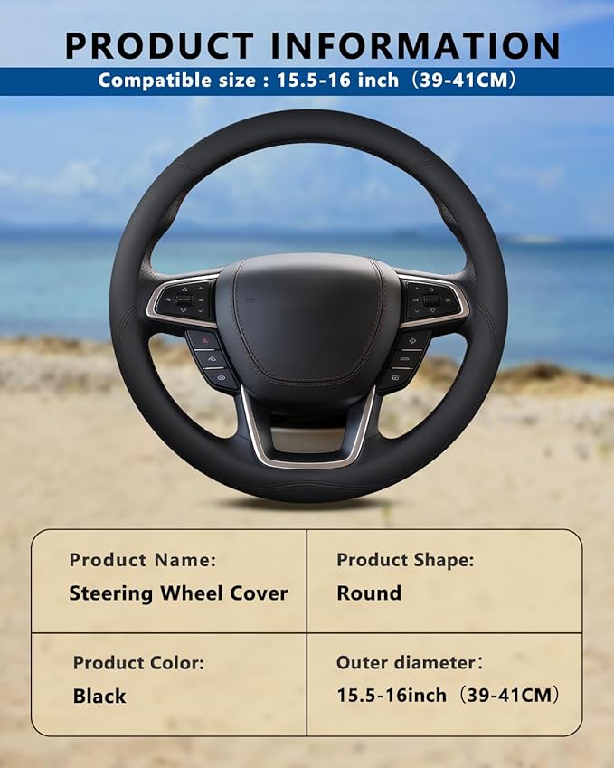 Heavy-Duty Steering Wheel Cover for RV Trucks & Campers - Non Slip Covers, Steering Wheel Grip for Motorhomes & Recreational Vehicles, Fits Oversized 15.5-16 Inch Wheels (Black)