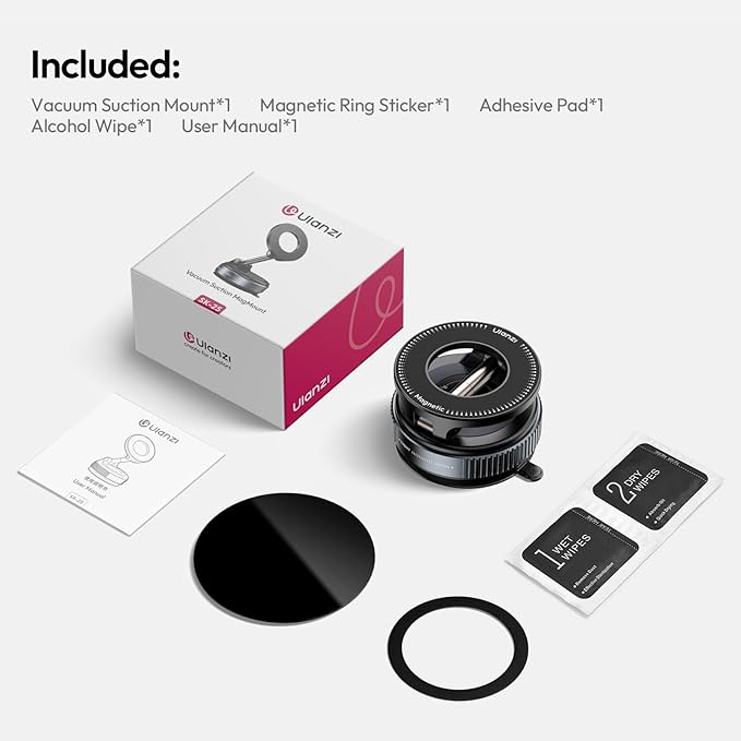 ULANZI Vacuum Suction Cup Phone Mount, 360° Rotatable Magnetic Phone Holder with Adhesive Pad, ≥14N Magnet for Car Kitchen Gym, Car Truck Accessories for iPhone 17 16 Vehicle Mounts