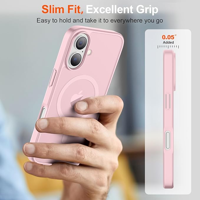 SUPFINE Magnetic for iPhone 17 Case with Screen Protector (Compatible with MagSafe)(Military Grade Drop Protection) Translucent Matte Shockproof with Anti-Fingerprint Phone Cover,Light Pink