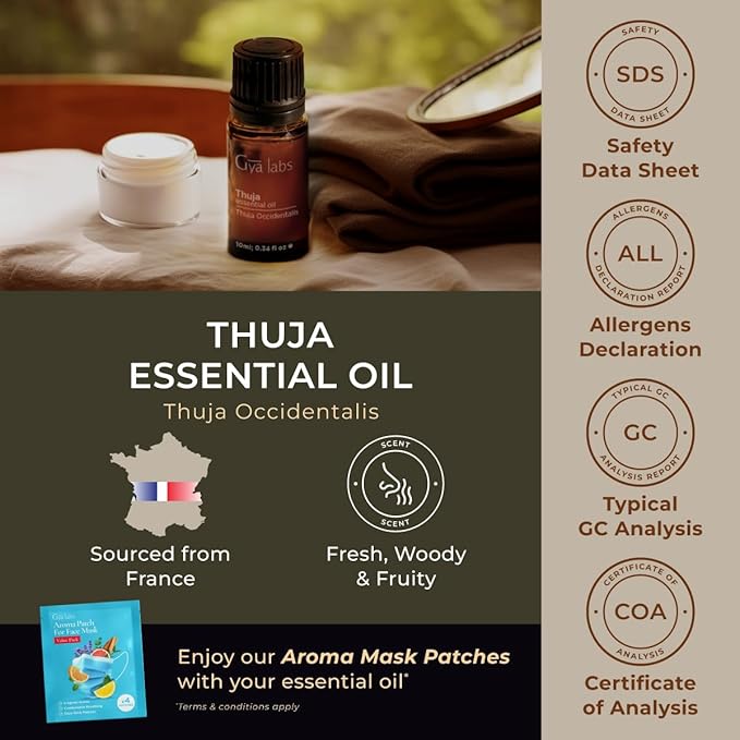 100% Pure Thuja Essential Oil - 0.34 Fl Oz - Thuja Oil for Hair, Skin, Diffuser, Aromatherapy & DIY Candle Making Scent