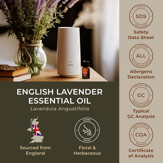 100% Pure English Lavender Essential Oil - 0.34 Fl Oz - English Lavender Oil for Hair, Skin, Diffuser, Aromatherapy & DIY Candle Making Scent