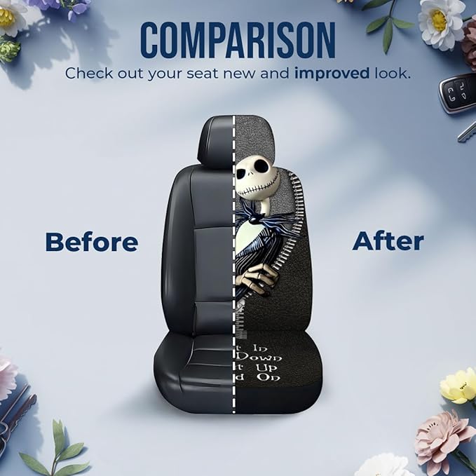 GENANY Nightmare Skellington Car Seat Covers Set of 2, Horror Breathable Front Seat Covers for Truck Sedan SUV, Spooky Car Accessories, Horror Gift for Women Men