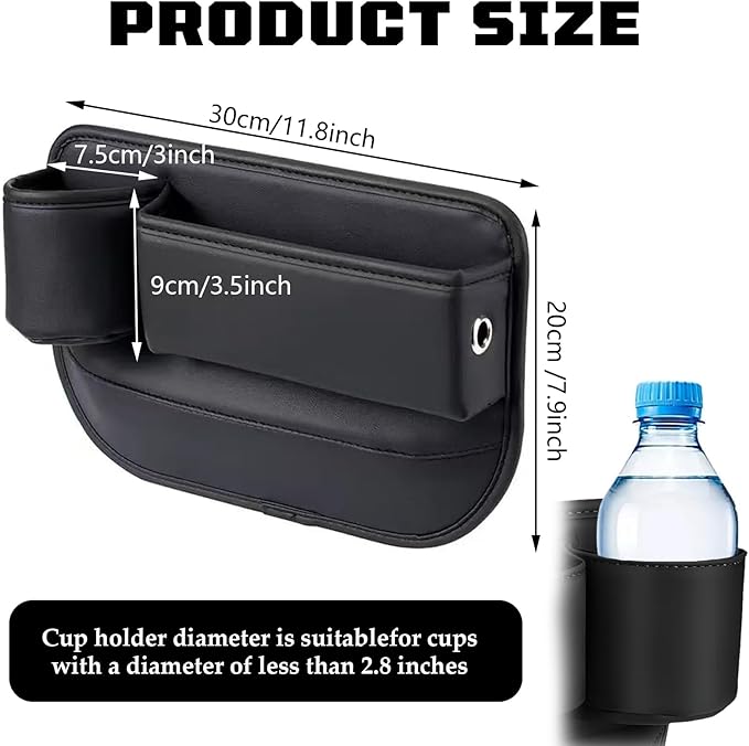 Car Leather Cup Holder Gap Bag, New Car Seat Gap Filler Organizer with Cup Holders, Console Organizer for Phone, Keys and Small Items, Universal Fit Essentials for SUV, Truck & Sedan (2pc)