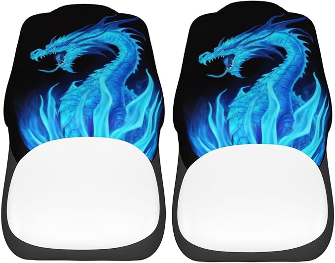 Delerain Car Seat Covers Set 2Pcs, Fire Blue Dragon Universal Front Car Seats Vehicle Enterior Protector Suitable Fits Most Car Auto SUV Sedan Truck