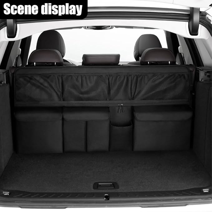 Car Trunk Organizer, Space Saving Hanging Automotive Back Seat Organizer Storage Bag with 10 Pocekts, Foldable Vehicle Interior Cargo Organizer Accessories for Car, SUV, Truck, MPV (Black)
