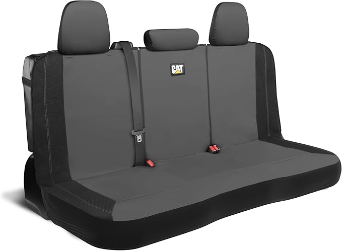 CAT PU Leather Rear Bench Seat Cover – Gray, 60/40 Split Fit for Cars, Trucks, SUVs – Waterproof, Scratch-Resistant, Semi-Universal Fit Rear Seat Protector for Most Auto Interior – Easy Install