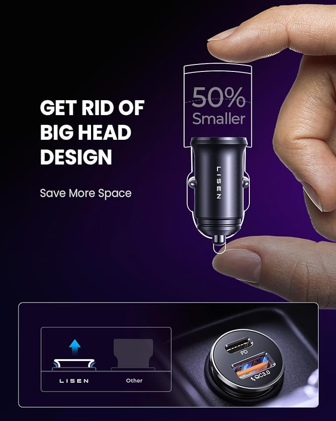 LISEN 54W Car Phone Charger USB C, Cigarette Lighter Adapter, Car Accessories for iPhone, USB C Car Charger Adapter USBC Type C 12v, Fit for iPhone 16, 15, 14, 13 Samsung Google iPad Android, Blue