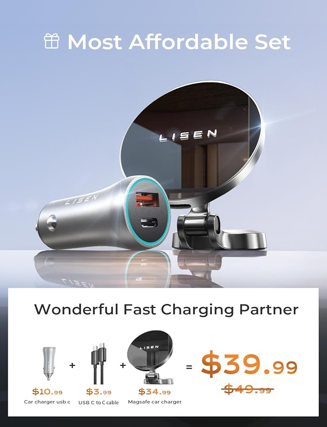 LISEN for Magsafe Car Charger, 15W Ultra Magnetic Car Phone Holder, for Magsafe Car Mount Charger Metal Dashboard Cell Phone Car Mount for iPhone 16 15 14 13 12Pro Max Plus