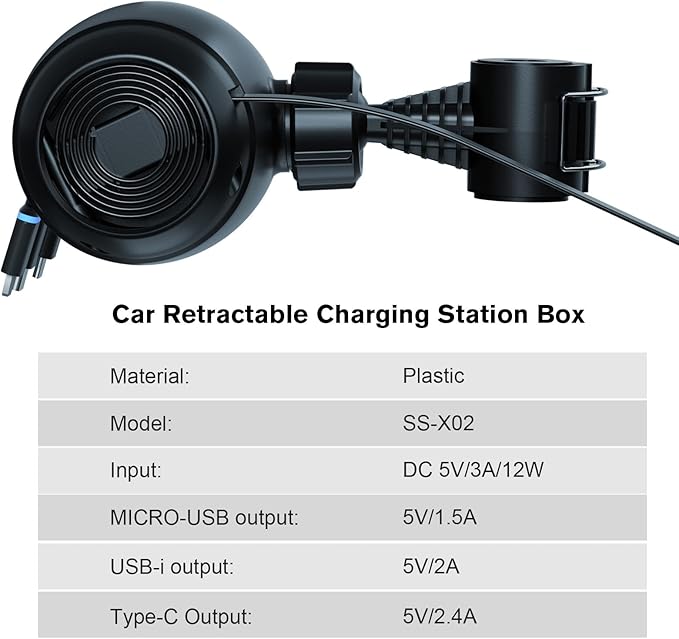MAGJIEYX Multi Retractable Car Charger Station, Headrest 3 in 1 Charging Box Share Ride Dock for Backseat with Fast 38W Charger Adapter for All Phones|iPhone17/16/15/14|Samsung|iPad|Android