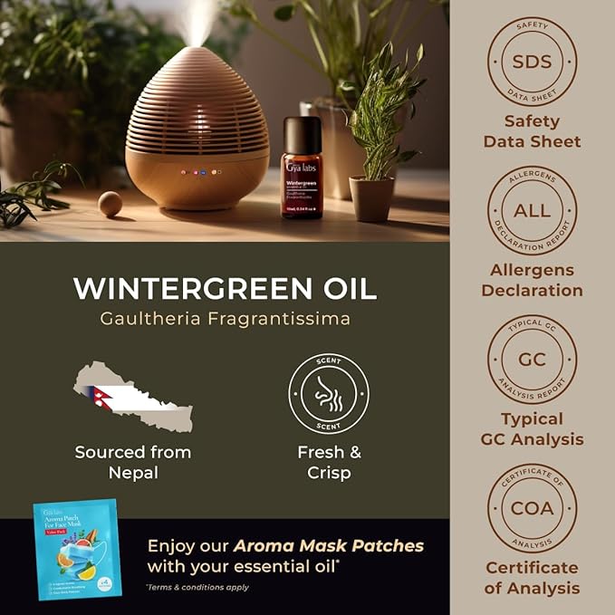 100% Pure Wintergreen Essential Oil - 0.34 Fl Oz - Wintergreen Oil for Hair, Skin, Diffuser, Aromatherapy & DIY Candle Making Scent