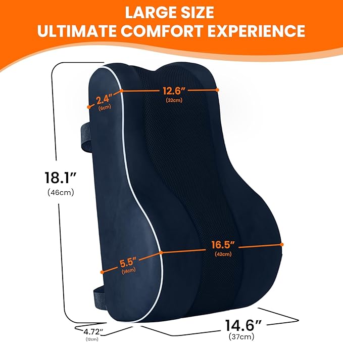 CloudBliss Ergonomic Lumbar Support Pillow – Memory Foam for Lower Back Pain Relief, Adjustable Straps & Mesh Cover for Office, Gaming, Car & Home Essentials (Blue)