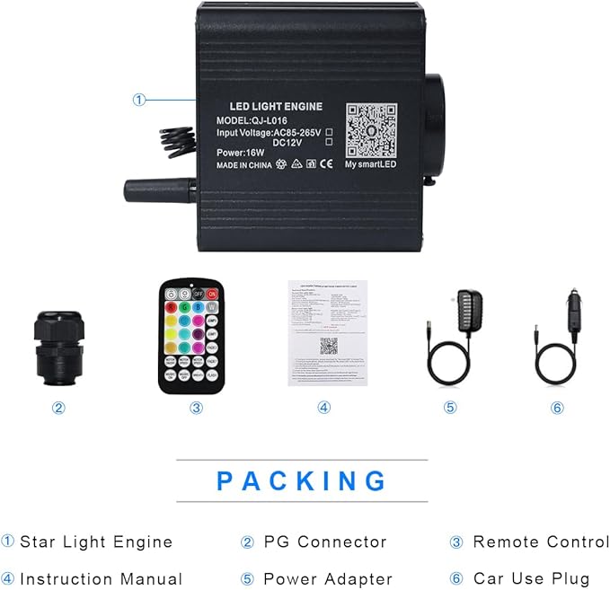 AMKI 16W Twinkle+Sound Mode RGBW Light Source Engine Driver Remote/APP Control Starlight Box Motor for Fiber Optic Star Ceiling Light Kit