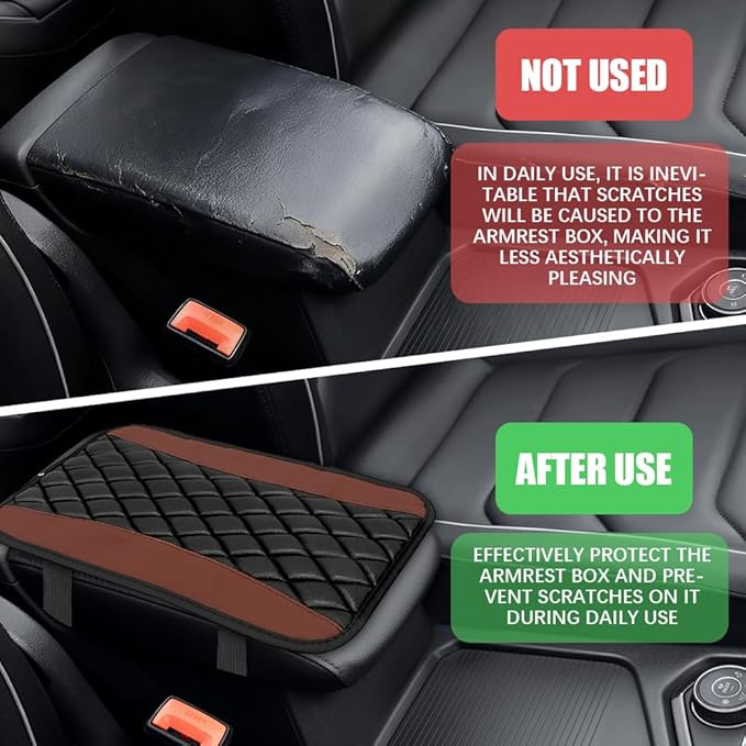 Car Center Console Cushion Pad, Arm Rest Covers, 12.6"×7.5" Leather Waterproof Auto Armrest Seat Box Protector, Auto Comfortable Center Console Cover Universal for Most Vehicles (Coffee)