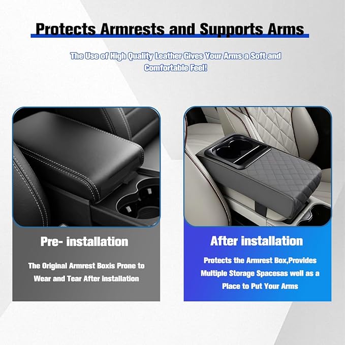 Car Center Console Armrest Pillow, Vehicle Armrest Seat Box Cushion Pad with Cup Holder & Phone Holder, Comfortable Auto Middle Console Cover, Universal for SUV RV Truck (Diamond, Gray)