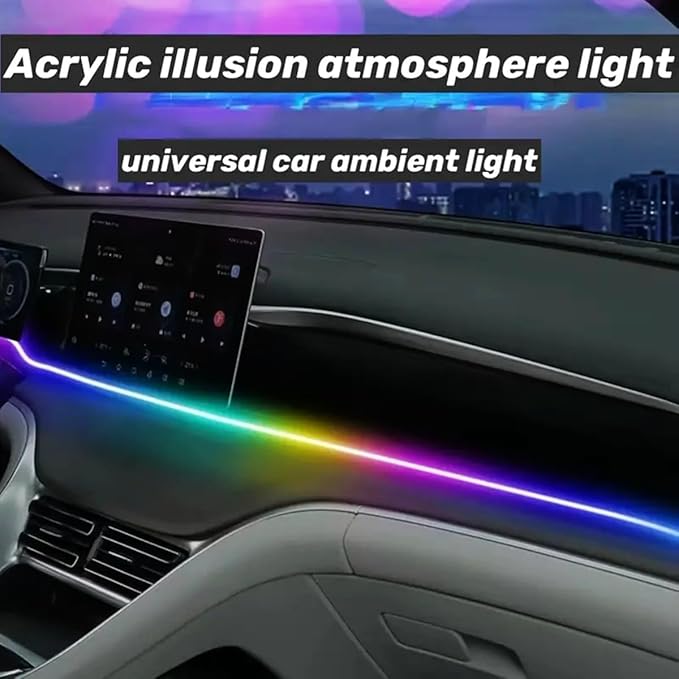 Interior Car Ambient Lighting Kit, 43.3 Inches RGB USB LED Ultrathin Acrylic Strip Lights Neon Accessories for Cars Truck SUV Center Console Dashboard with APP&Remote Control