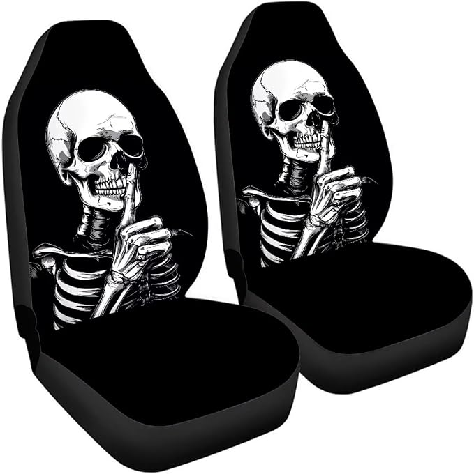 ELEQIN Goth Skull Universal High Back Fashion Car Seat Covers for Car Truck Suvs,sedans,Vehicles,Airbag Compatible Front Car Seat Covers 2 Pack
