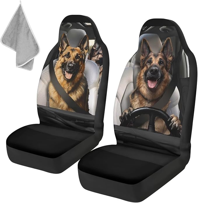 ELEQIN Car Seat Covers, Funny German Shepherd Seat Cover Front Car Seat Cushion, Front Auto Protector Universal Fit Most Cars, Automotive Interior Accessory