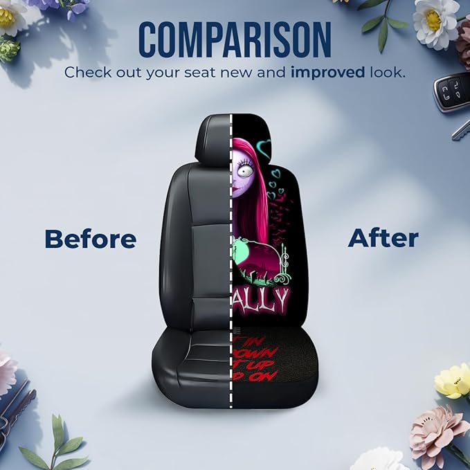 GENANY Nightmare Couple Car Seat Covers Set of 2, Horror Breathable Front Seat Covers for Truck Sedan SUV, Couple Car Accessories, Horror Gift for Women Men