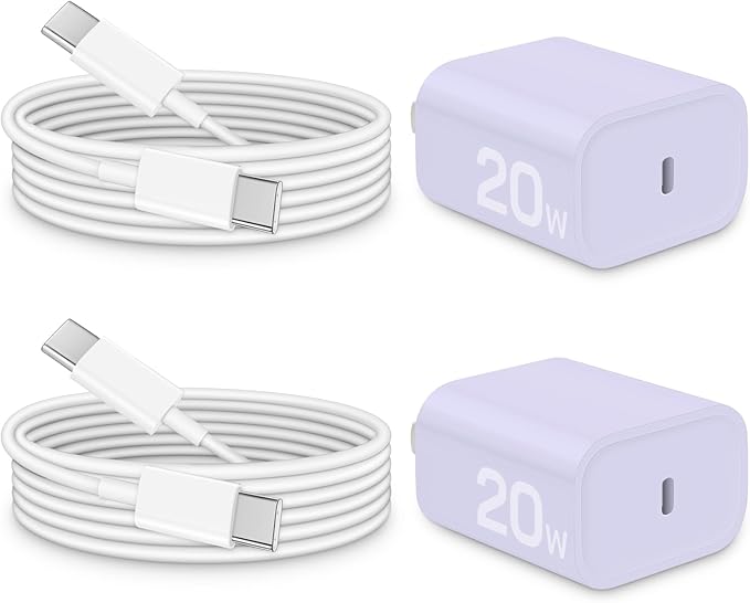 Brasag i Phone 17 16 15 Charger Fast Charging - 20W PD Fast Charger Block with 6Ft USB C Cable for i Phone 17/16/15 Series, i Pad Pro/Air/Mini, Galaxy S23, Pixel 8 & More (2-Pack) Purple