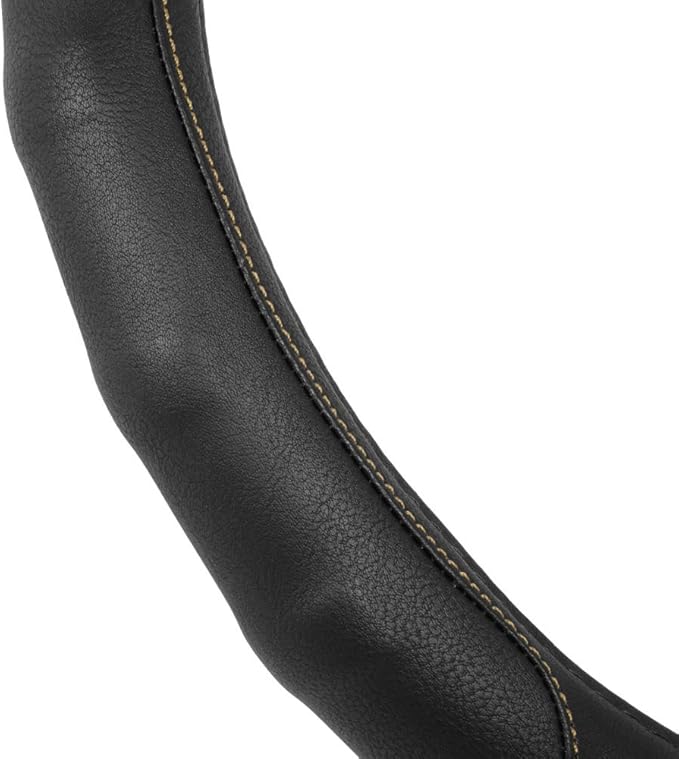 Motor Trend GripDrive Faux Black Leather Steering Wheel Cover for Car Truck Van SUV, Small 14 inch Size, Beige Accent Stitched Car Steering Wheel Cover Vehicle & Auto Accessories