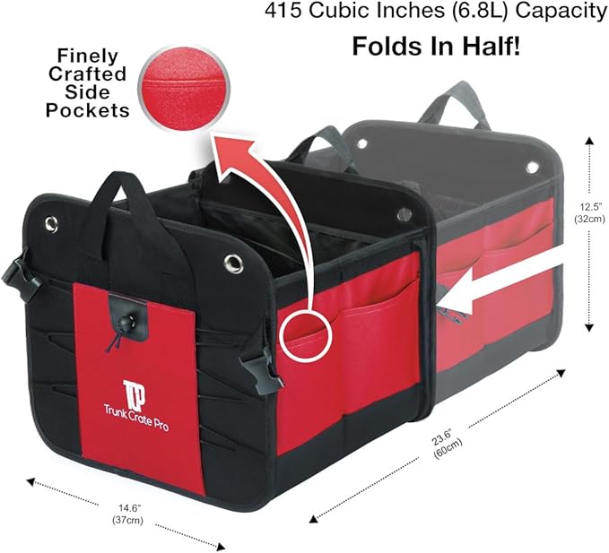 TRUNKCRATEPRO Save 15 per cent off bundle of 2 Collapsible Multi-Compartment Trunk Organizer Multi-Compartment storage for men and women (Black and Red)